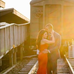 Red sweetheart neck gown